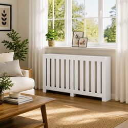 Radiator Cover White Modern Slatted Design Engineered Wood Cabinet Living Room
