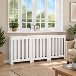 Radiator Cover White Modern Slatted Design Engineered Wood Cabinet Shelf