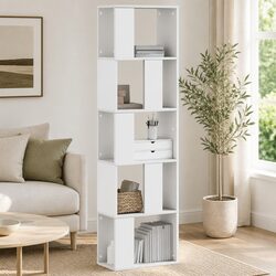 Bookcase 5-Tier White Engineered Wood Storage Shelving Unit 45x23.5x162.5 cm