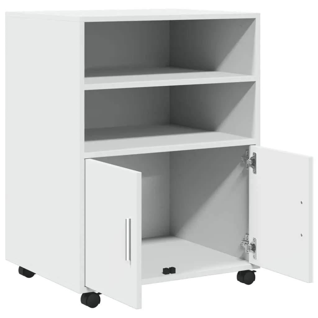 Rolling Cabinet White Storage Organizer Mobile Shelves Doors Wheels