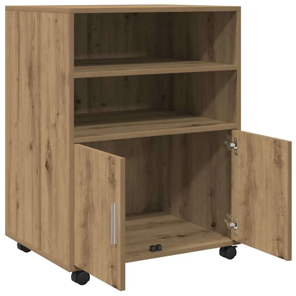 Rolling Cabinet with Shelves and Doors Engineered Wood Brown 60x48x81cm