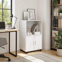 Rolling Cabinet White Storage Furniture with Wheels Shelves Doors Bedroom