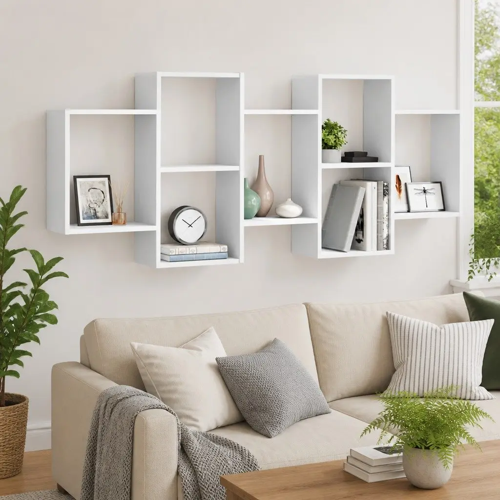 Wall Shelf Floating Display Storage Organiser 159x18x65 cm White Engineered Wood