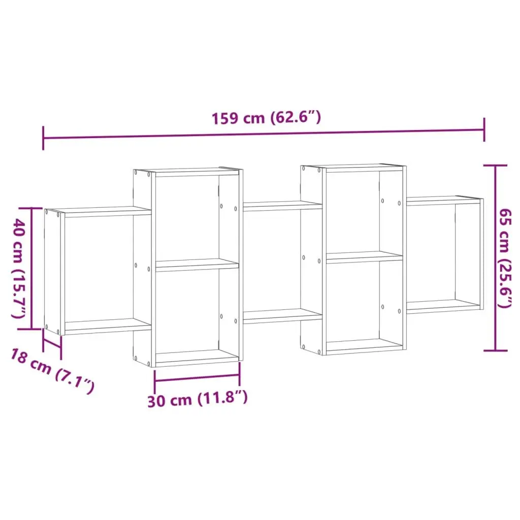 Wall Shelf Floating Display Storage Organiser 159x18x65 cm White Engineered Wood