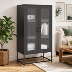 Highboard Storage Cabinet Black Sideboard Buffet Dining Room Furniture Steel