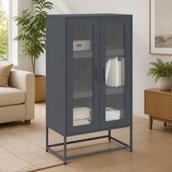 Highboard Storage Cabinet Anthracite Sideboard Steel Buffet Furniture