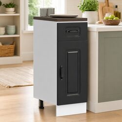 Kitchen Base Cabinet Black Engineered Wood Storage Cupboard Adjustable Feet Door