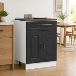 Kitchen Base Cabinet Black Engineered Wood Storage Cupboard Adjustable Feet