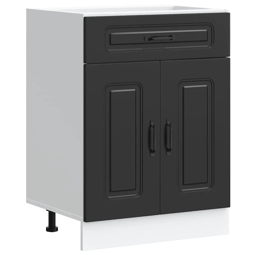 Kitchen Cabinet Black Engineered Wood Storage Cupboard Adjustable Feet