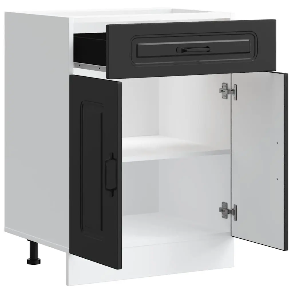 Kitchen Cabinet Black Engineered Wood Storage Cupboard Adjustable Feet