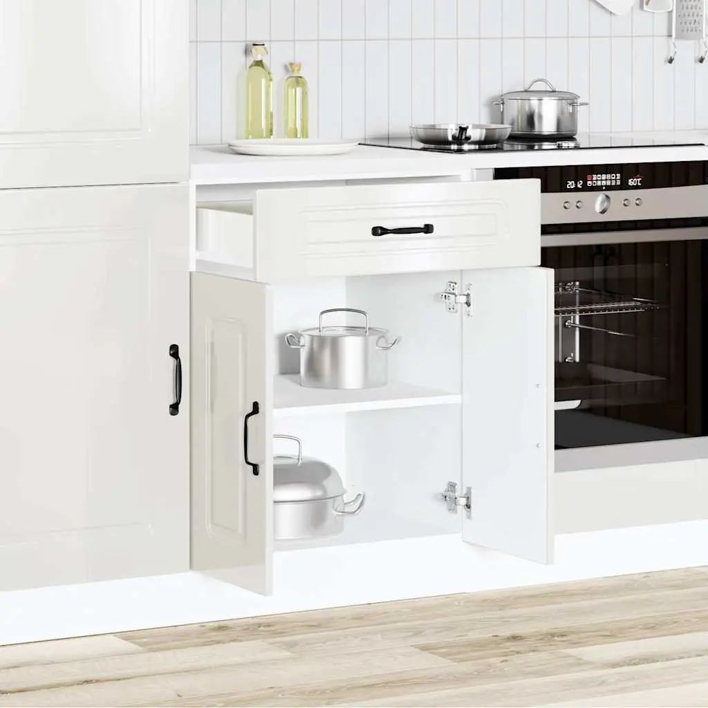 Kitchen Base Cabinet High Gloss White Engineered Wood Storage Cupboard
