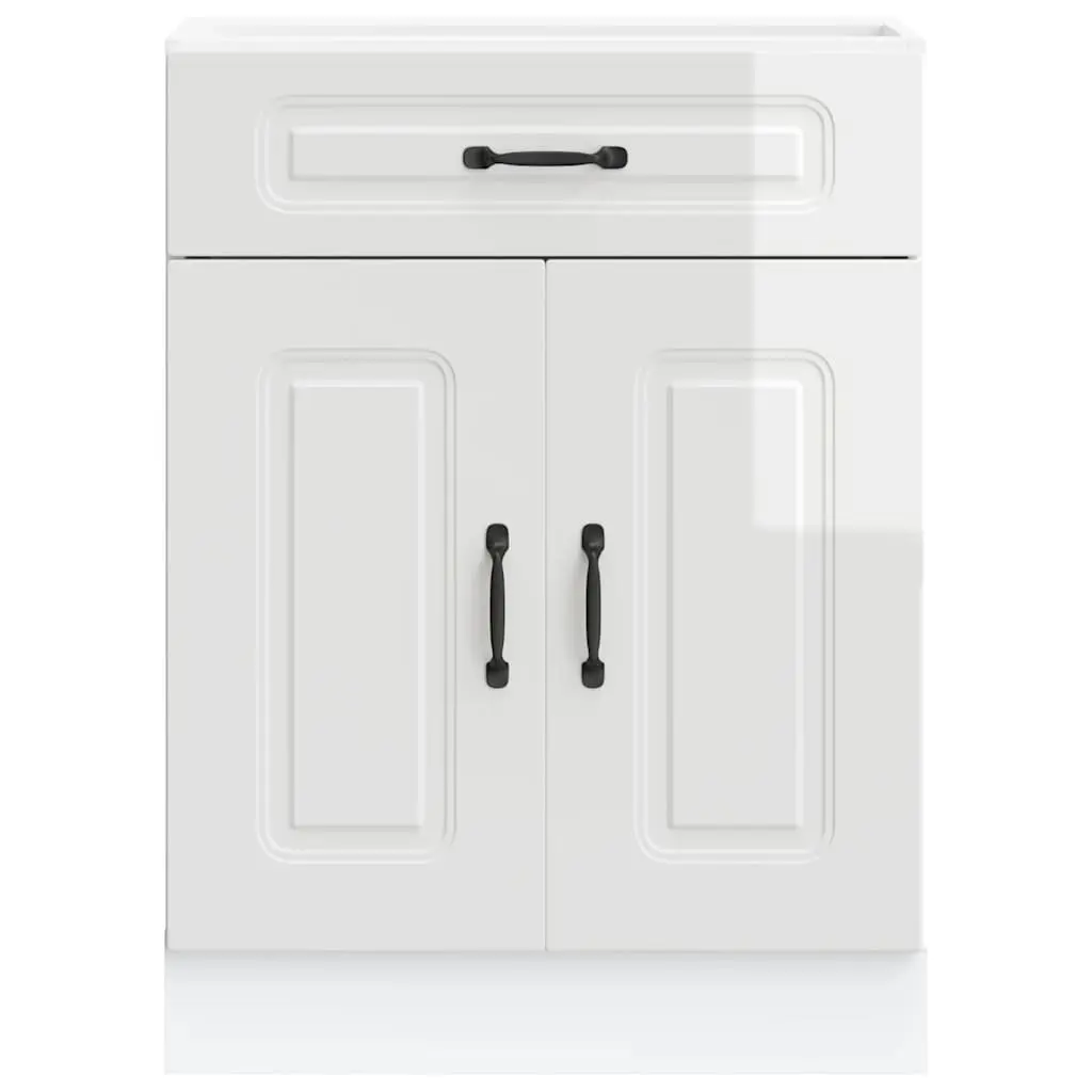 Kitchen Base Cabinet High Gloss White Engineered Wood Storage Cupboard