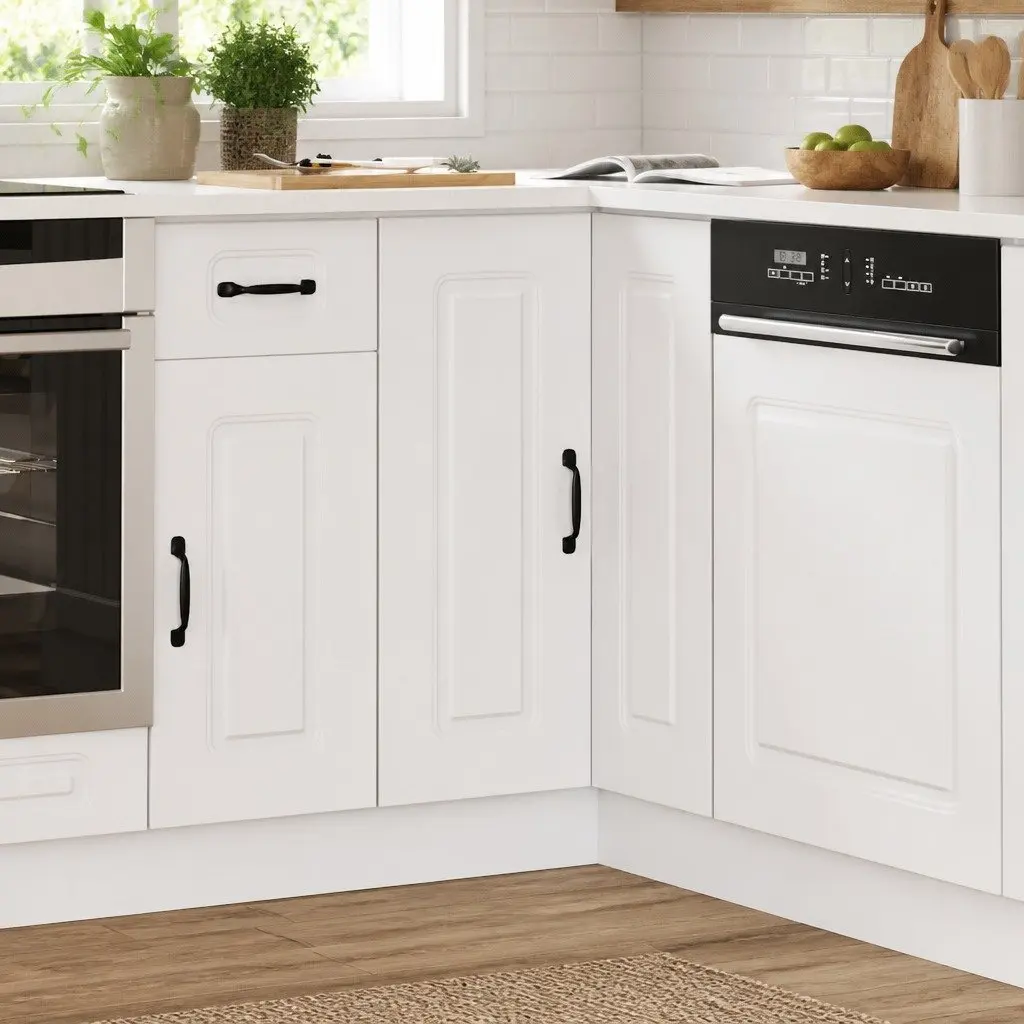 Kitchen Cabinet Corner Base Storage Cupboard White Engineered Wood