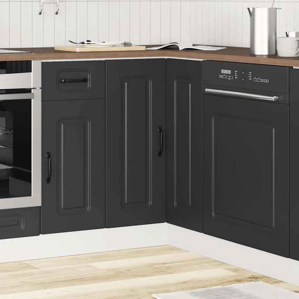Kitchen Corner Base Cabinet Engineered Wood Black Storage Cupboard