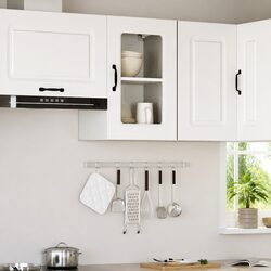 Kitchen Wall Cabinet Glass Door White Engineered Wood Storage Organizer
