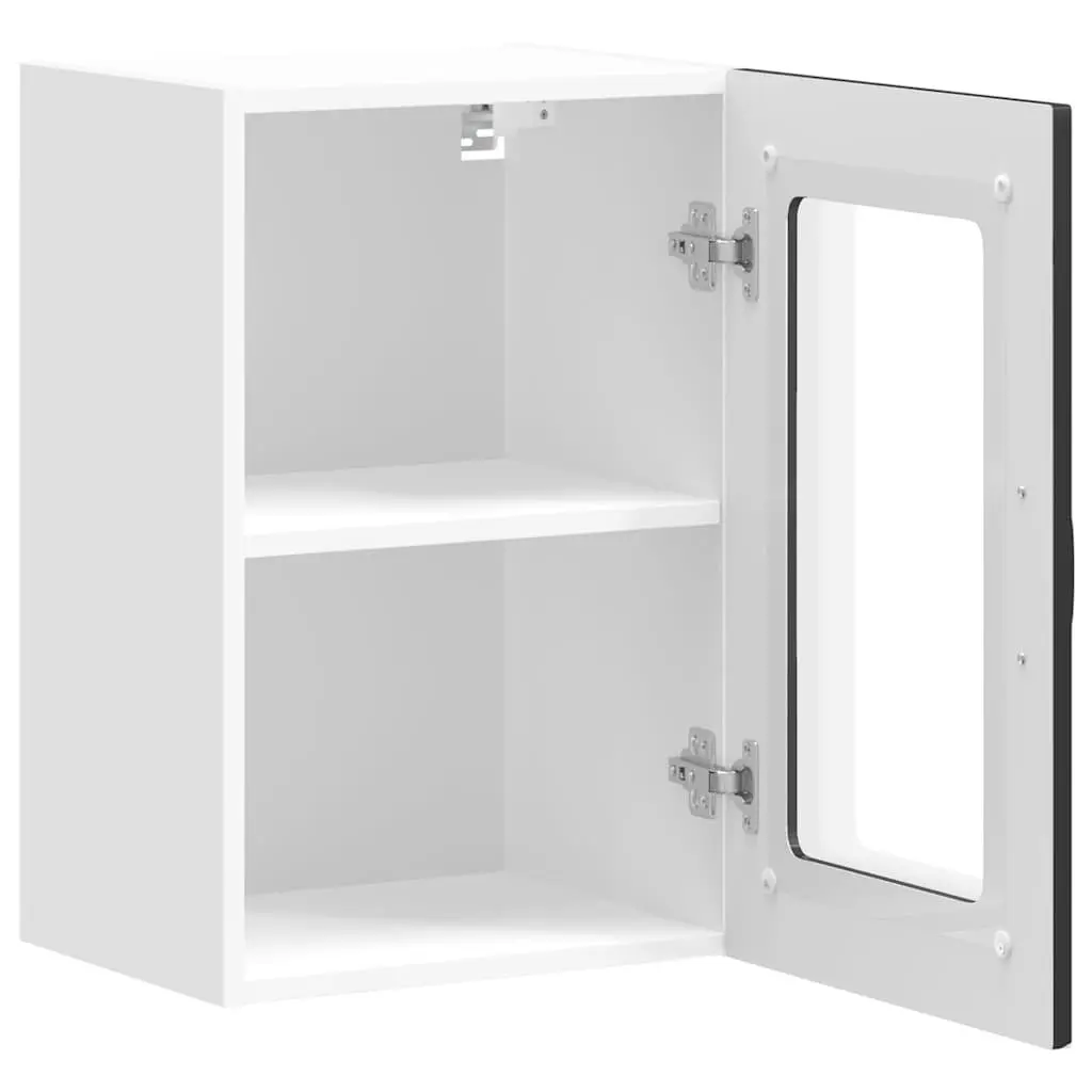 Kitchen Wall Cabinet Glass Door Storage Black Engineered Wood