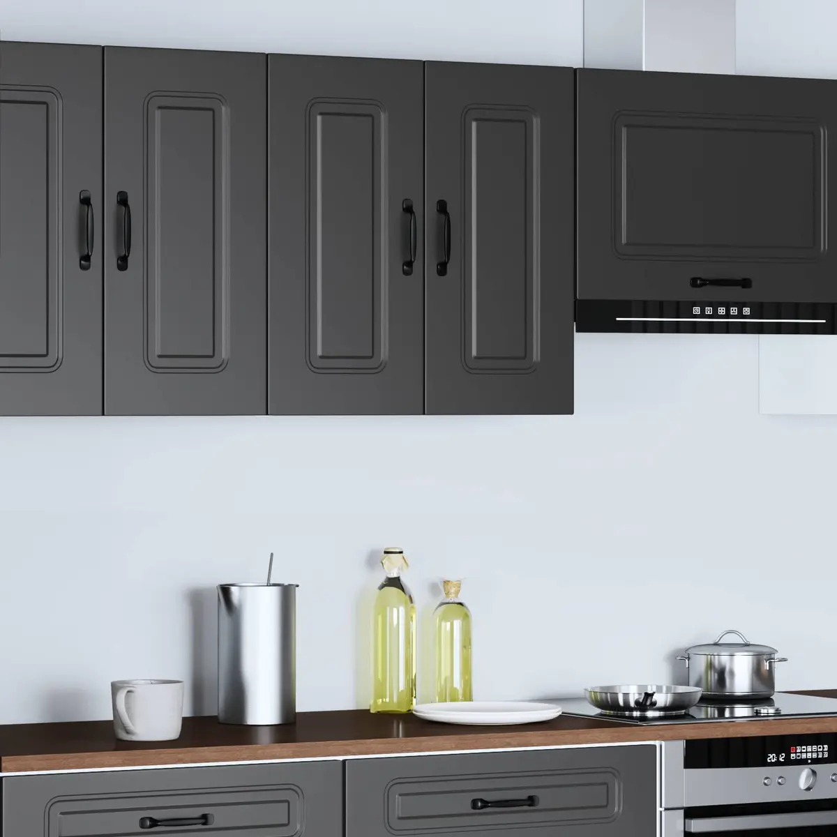 Kitchen Wall Cabinet Black Engineered Wood Storage Cupboard