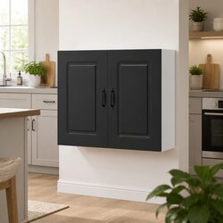 Kitchen Wall Cabinet Black Engineered Wood Storage Organizer with Door