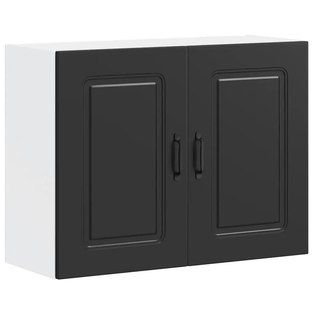 Kitchen Wall Cabinet Black Engineered Wood Storage Organizer with Door