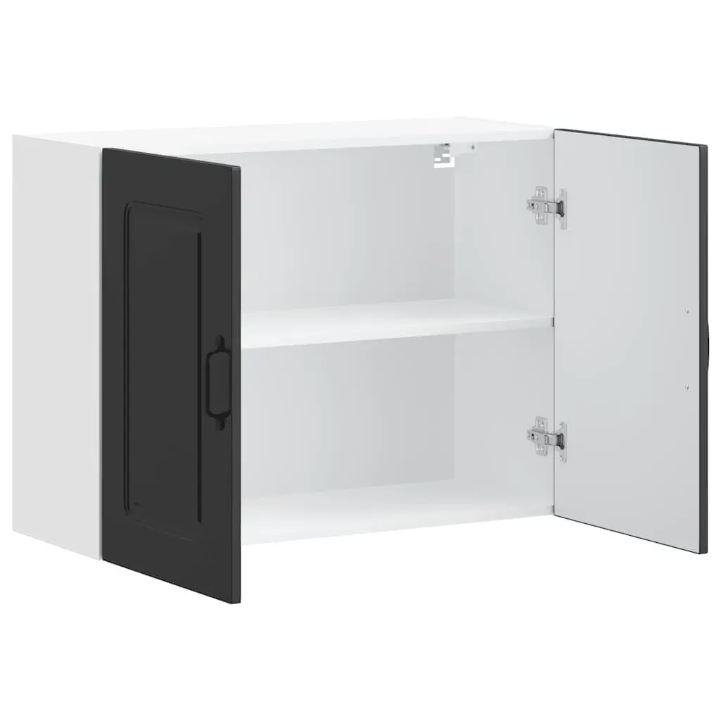 Kitchen Wall Cabinet Black Engineered Wood Storage Organizer with Door