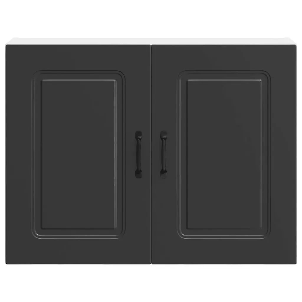 Kitchen Wall Cabinet Black Engineered Wood Storage Organizer with Door