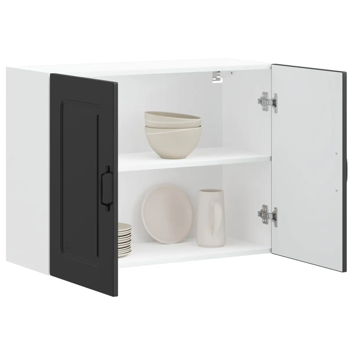 Kitchen Wall Cabinet Black Engineered Wood Storage Organizer with Door