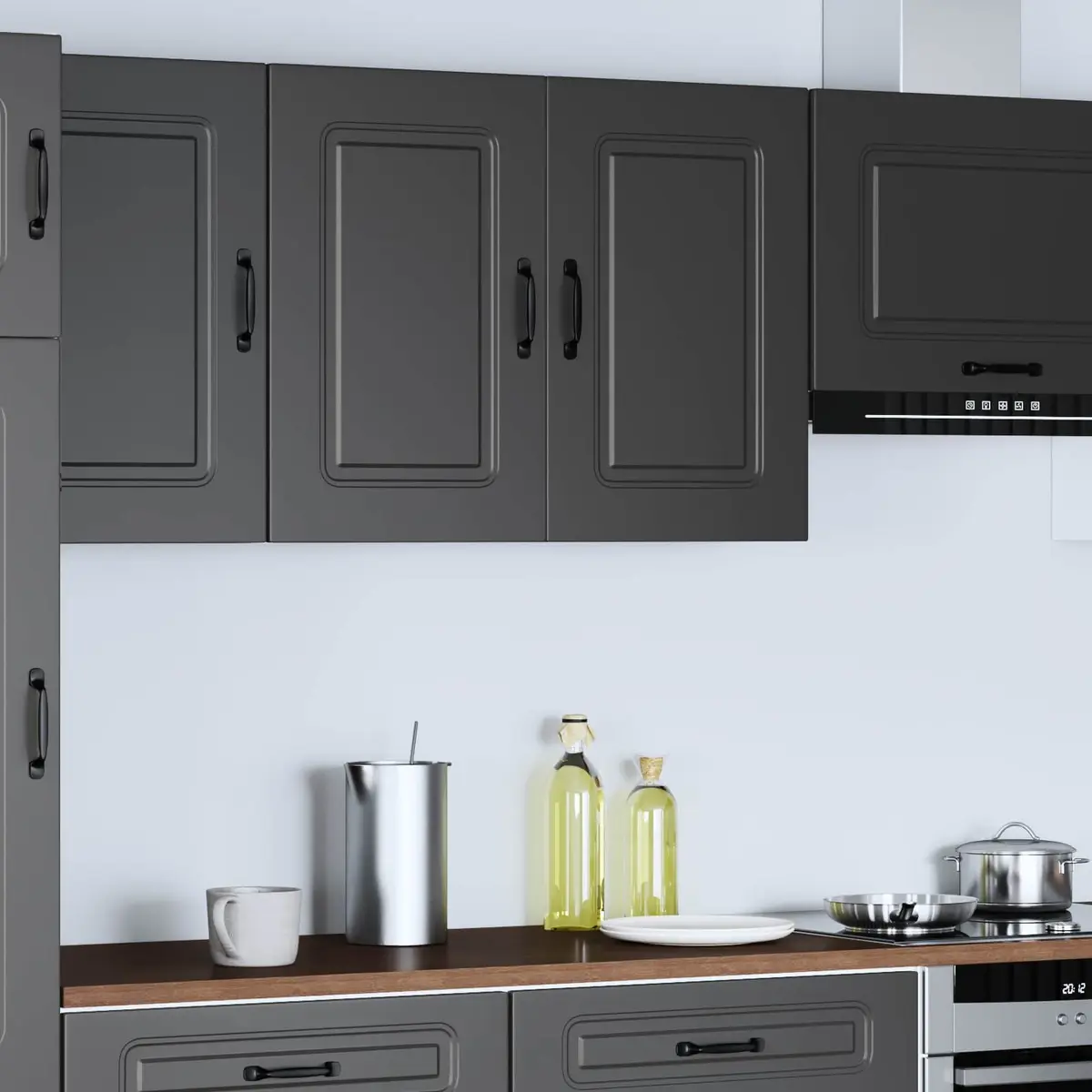 Kitchen Wall Cabinet Black Engineered Wood Storage Organizer with Door