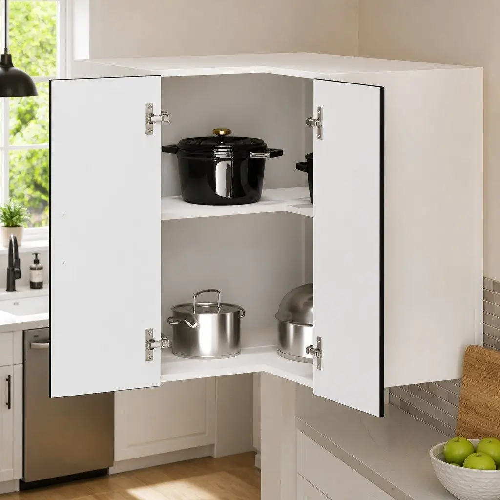 Kitchen Wall Corner Cabinet Black Engineered Wood Storage Organizer