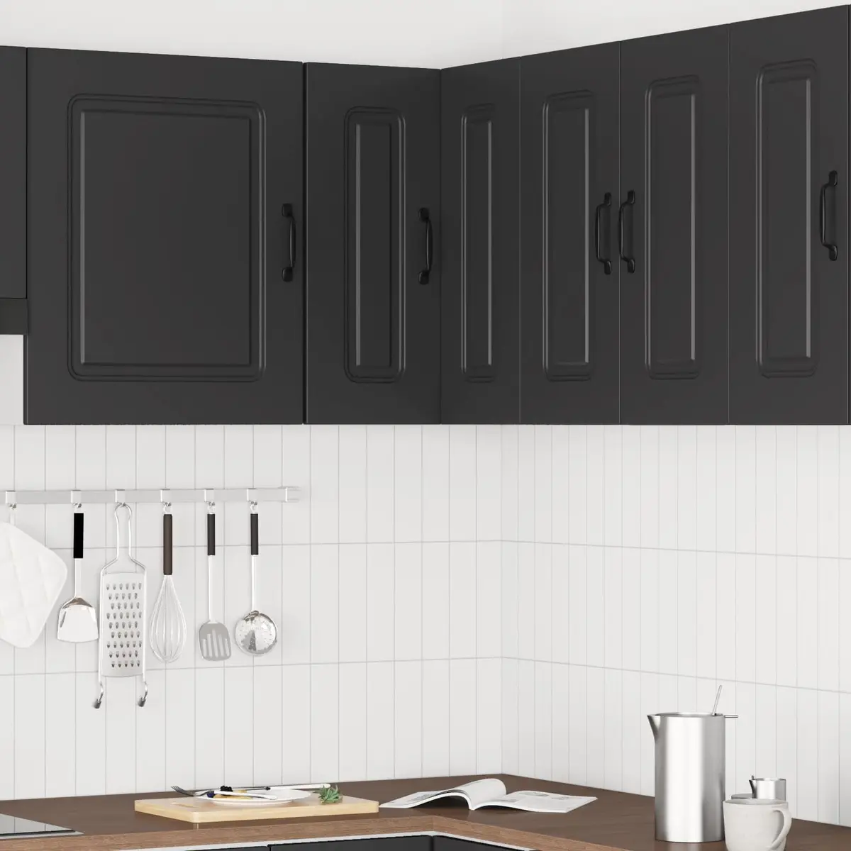 Kitchen Wall Corner Cabinet Black Engineered Wood Storage Organizer