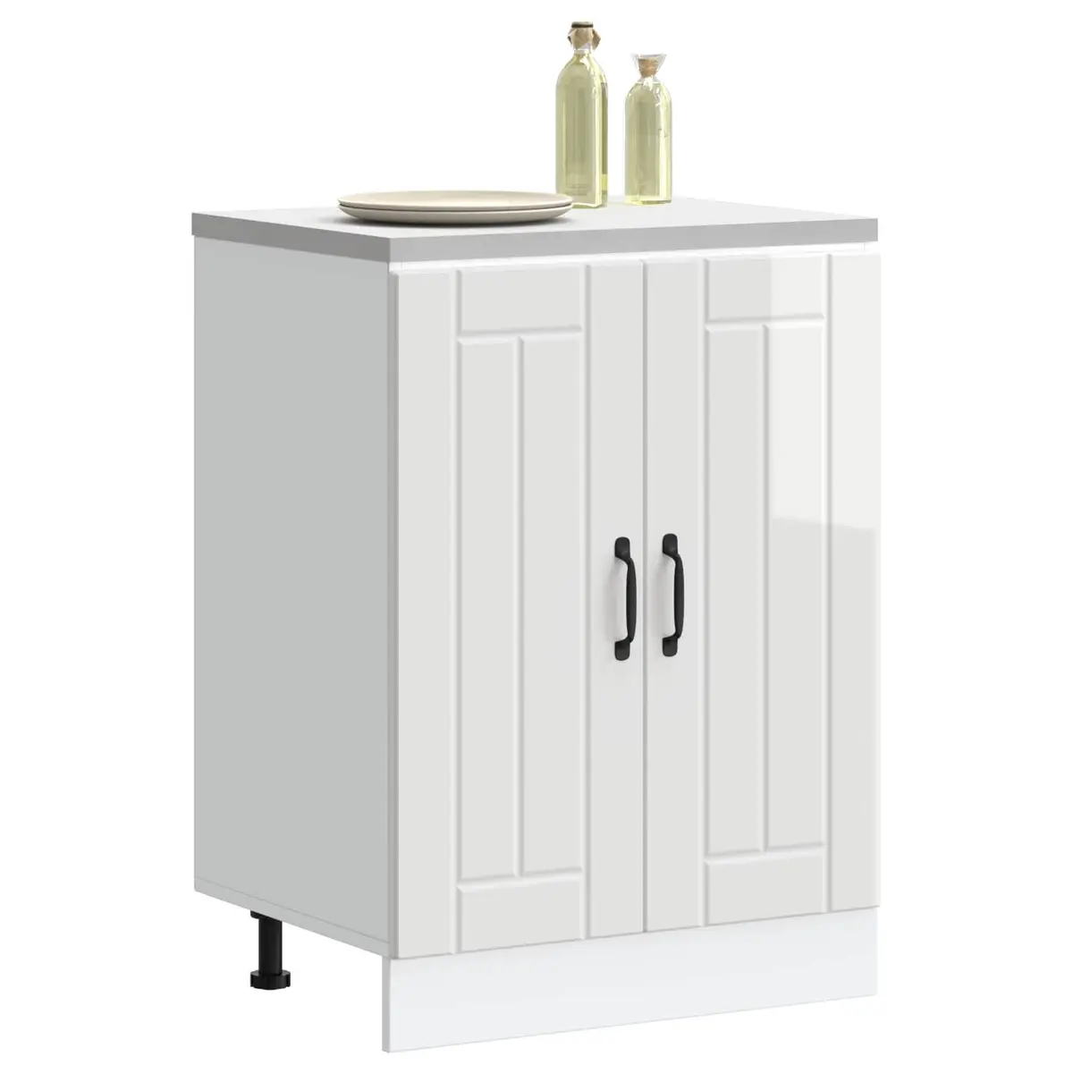 Kitchen Sink Base Cabinet White High Gloss Engineered Wood Storage Cupboard
