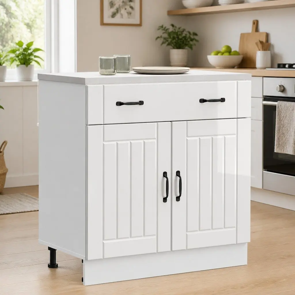 Kitchen Base Cabinet Engineered Wood High Gloss White Storage Cupboard