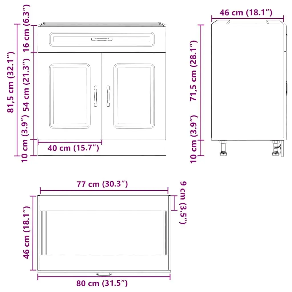 Kitchen Base Cabinet Engineered Wood High Gloss White Storage Cupboard