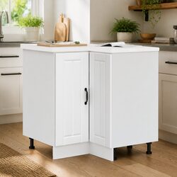 Kitchen Corner Base Cabinet White Engineered Wood Storage Unit Adjustable Feet