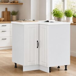 Kitchen Corner Base Cabinet White Engineered Wood Storage Organiser Unit