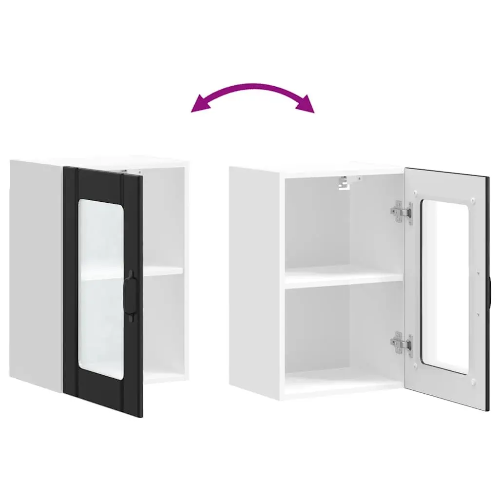 Kitchen Cabinet Glass Door Wall-Mounted Storage Black Engineered Wood