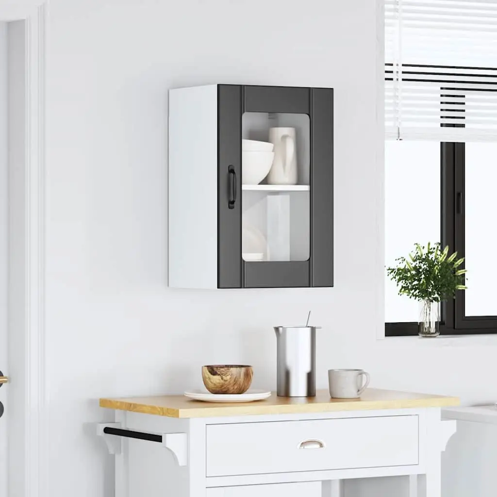 Kitchen Cabinet Glass Door Wall-Mounted Storage Black Engineered Wood