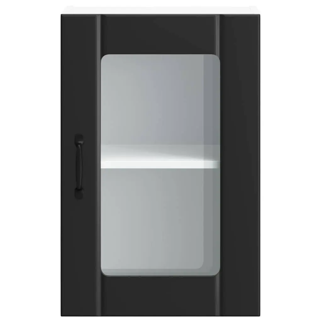 Kitchen Cabinet Glass Door Wall-Mounted Storage Black Engineered Wood