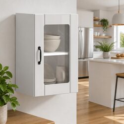 Kitchen Wall Cabinet Glass Door White High Gloss Storage Mounted Cupboard Unit