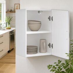 Kitchen Wall Cabinet White Engineered Wood Storage Glass Door Wall-Mounted