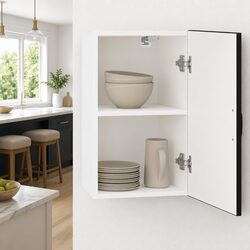 Kitchen Wall Cabinet Black Engineered Wood Glass Door Mounted Storage Shelves