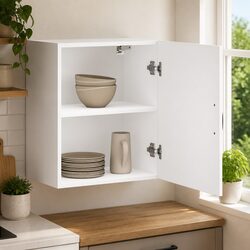 Kitchen Wall Cabinet White Engineered Wood Glass Door Storage Organiser