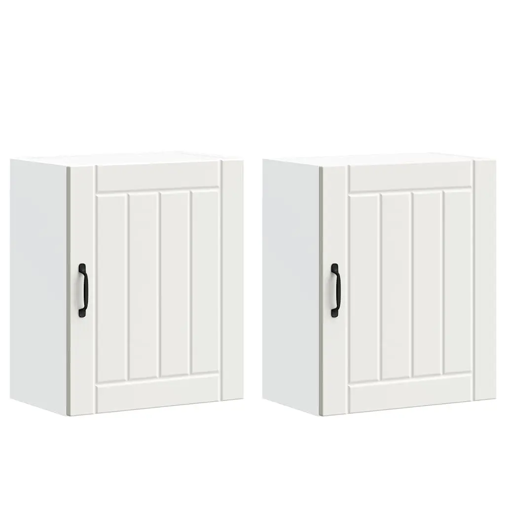 Kitchen Wall Cabinets 2 pcs White Engineered Wood Storage Cupboards Organiser