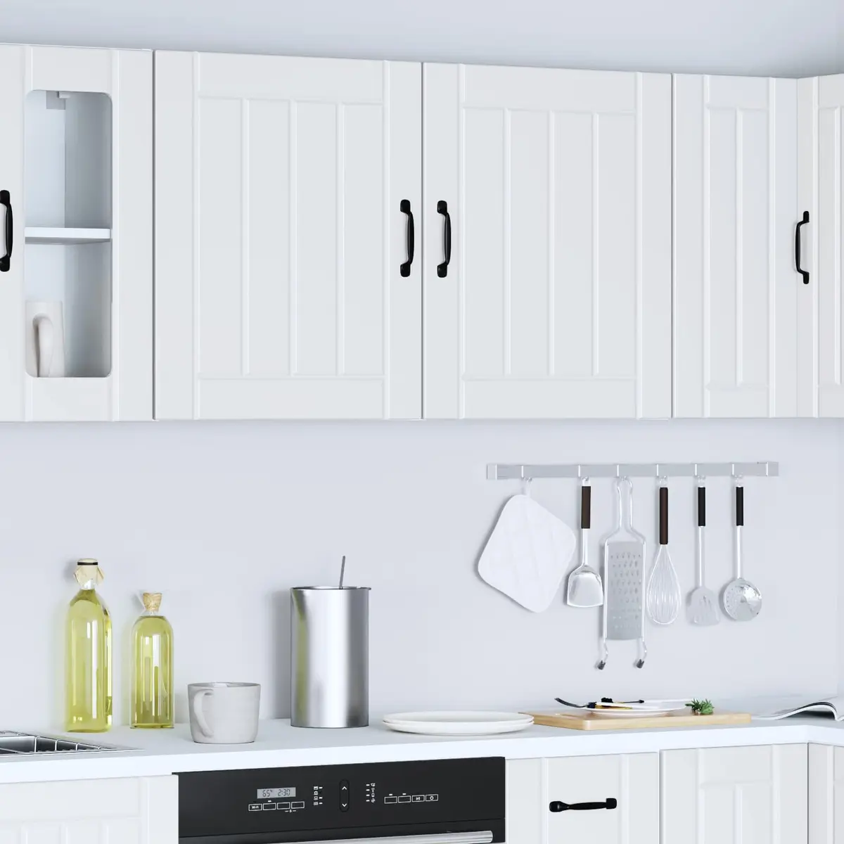 Kitchen Wall Cabinets 2 pcs White Engineered Wood Storage Cupboards Organiser