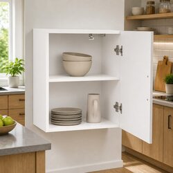 Kitchen Wall Cabinet White High Gloss Engineered Wood Glass Door Storage
