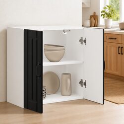 Kitchen Wall Cabinet Black Engineered Wood Storage Glass Door Wall-Mounted