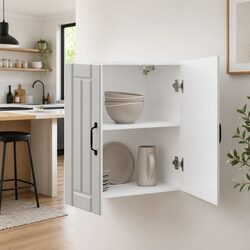 Kitchen Wall Cabinet White Engineered Wood Glass Door Wall-Mounted Storage