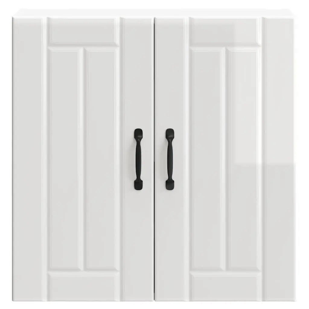Kitchen Wall Cabinet White Engineered Wood Glass Door Wall-Mounted Storage