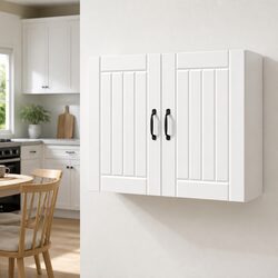 Kitchen Wall Cabinet Lucca White Engineered Wood Glass Door Storage Organiser