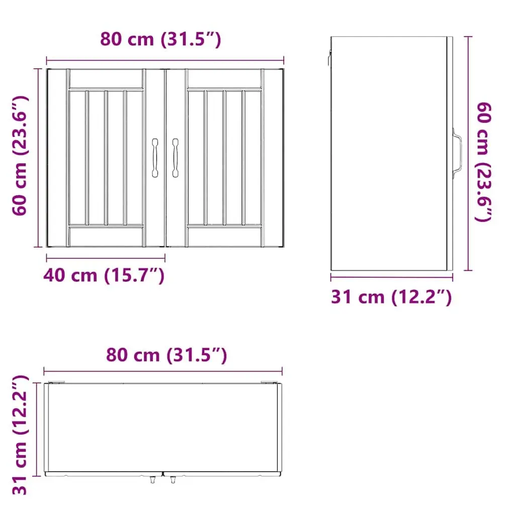 Kitchen Cabinet Wall-Mounted Black Engineered Wood Glass Door Storage