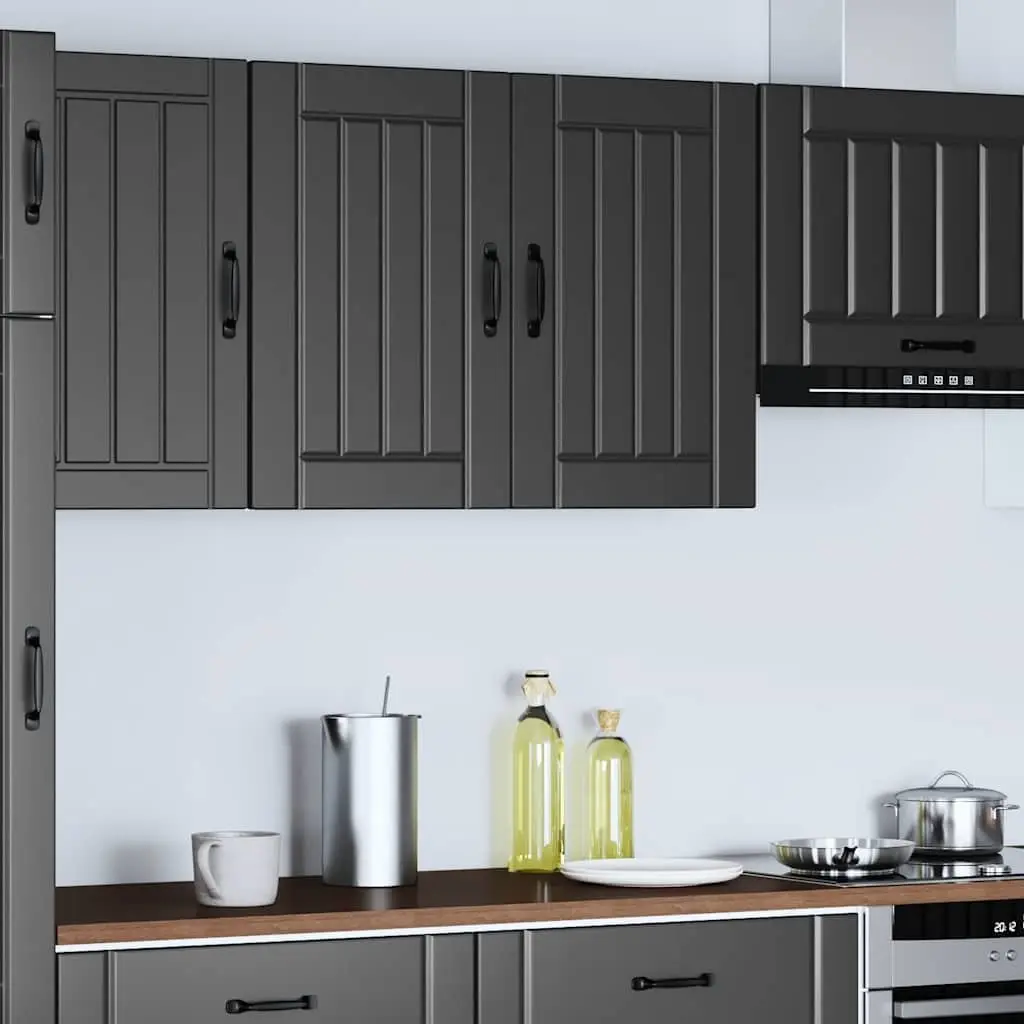 Kitchen Cabinet Wall-Mounted Black Engineered Wood Glass Door Storage
